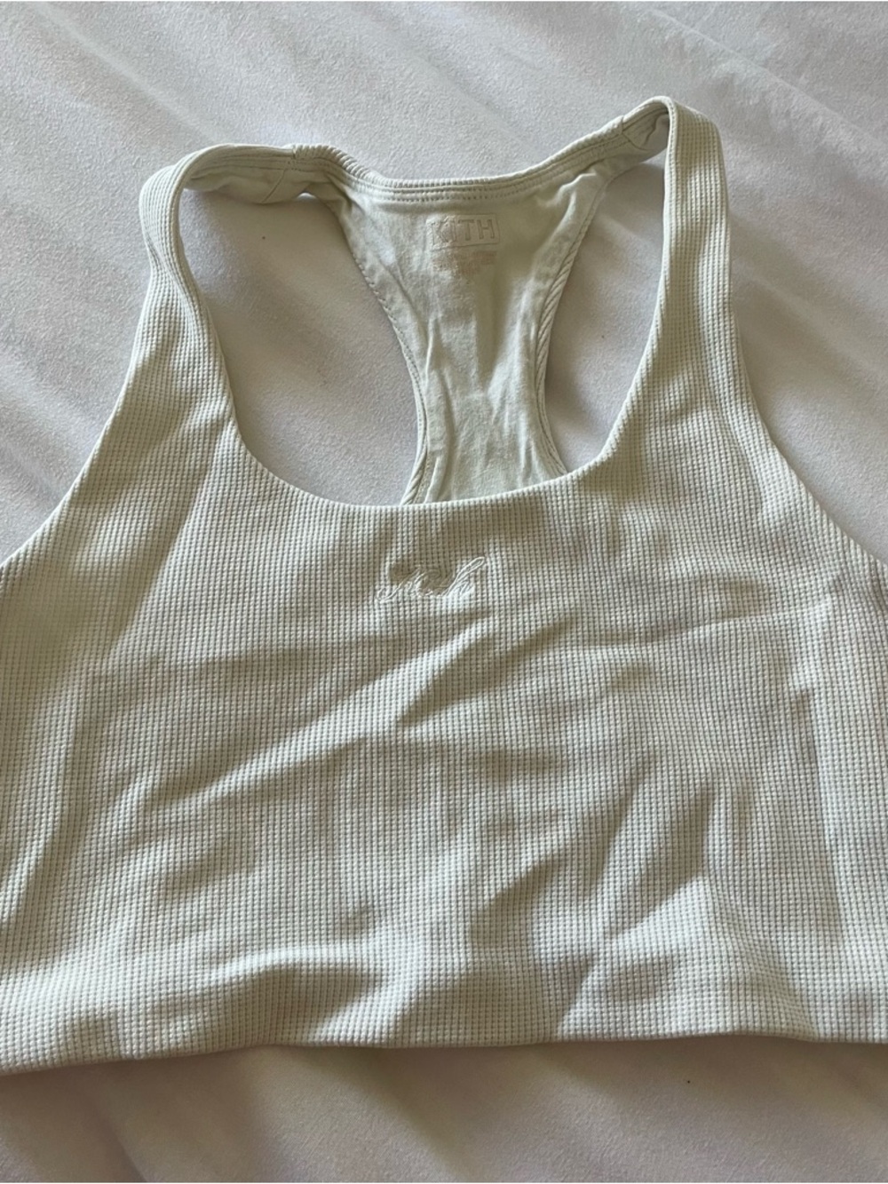 Keith White Ribbed Racerback Crop Top/ Sports Bra - Picture 4 of 6